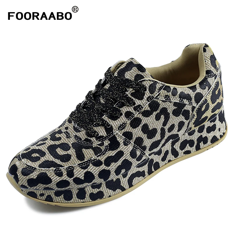 FOORAABO/Новинка года; Весенняя женская повседневная обувь; женские кроссовки на шнуровке с леопардовым принтом; Прошитые женские кроссовки на плоской подошве; zapatos mujer