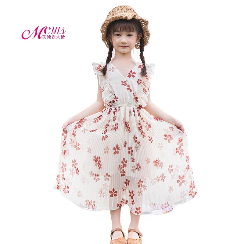 

Children Girls Dress Summer Sleeveless Pleated Floral Princess Dress Chiffon Kids Dresses for Girls Clothes 4 6 8 10 12 13 Years