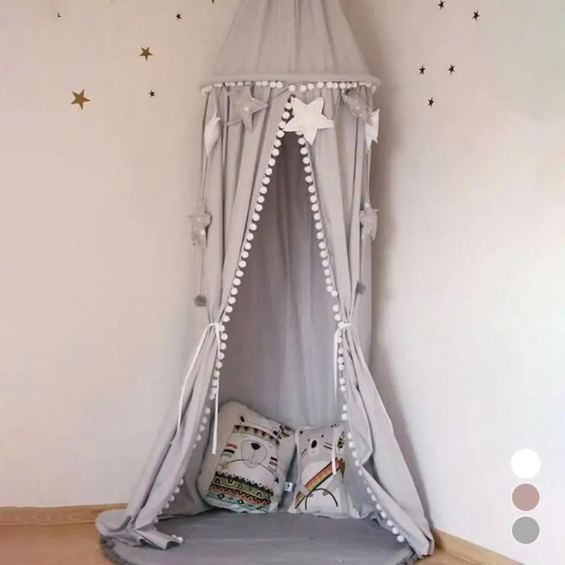 

Baby room decoration Balls Mosquito Net Kids bed cotton curtain canopy Round Crib Netting tent photography props baldachin 245cm