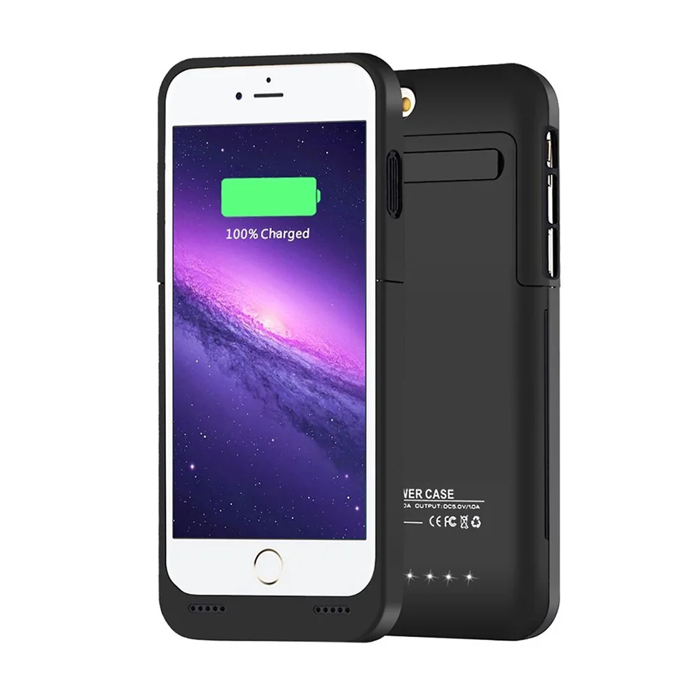 imágenes para Caso Portable de la Energía Externa Para el iphone 6 6 s Cubierta de la Caja Del Cargador de Batería Recargable con LED y Soporte 3500 mah negro imágenes para Caso Portable de la Energía Externa Para el iphone 6 6 s Cubierta de la Caja Del Cargador de Batería Recargable con LED y Soporte 3500 mah negro