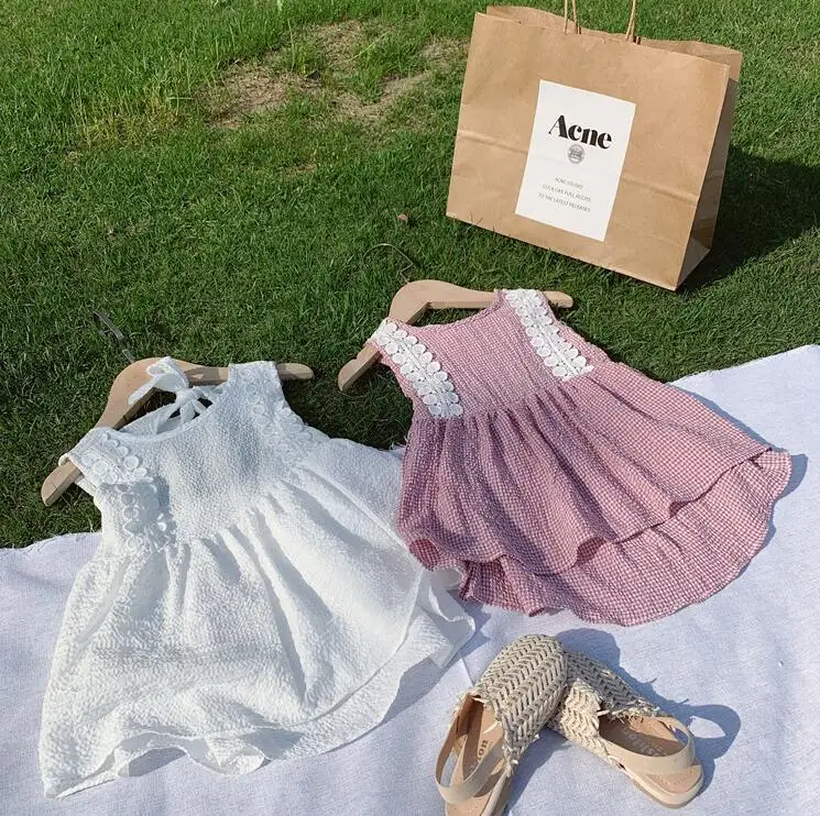 

2019 New Style Girls Plaid Bow Dress Backless Fashion Summer Cotton Girls Dresses 1-6t PT488