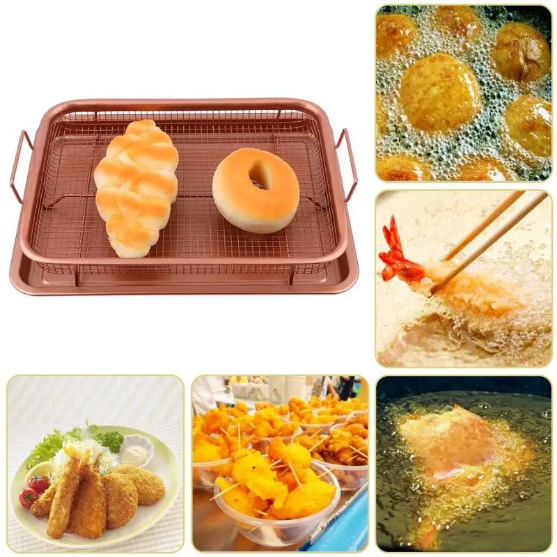 Дешево Новый 13 дюймов медь Crisper воздуха фритюрница корзина алюминий лоток антипригарным Экологичные сетки гриль Crisper кухонные фильтры инструменты