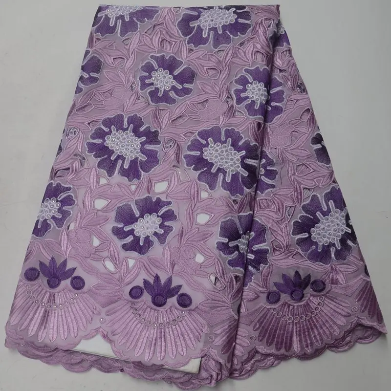 

Best Quality African Lace Fabric Purple Swiss Voile Lace High Quality Emboridery Nigeria Polish Lace Fabric Material PSA298-2