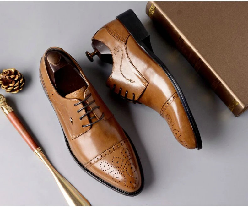 Mens Leather Casual Shoes' Genuine Leather Shoes Men Formal Casual Oxfords Wedding Shoe Lace-Up Casual Shoes Men Size 46 Brogues (6)