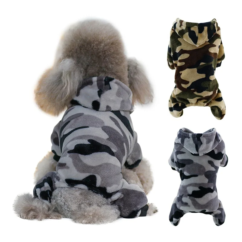 Пальто с капюшоном для щенков, теплая камуфляжная флисовая Одежда для питомцев, четырехногая верхняя одежда, пальто для собак, костюмы, Одежда для питомцев