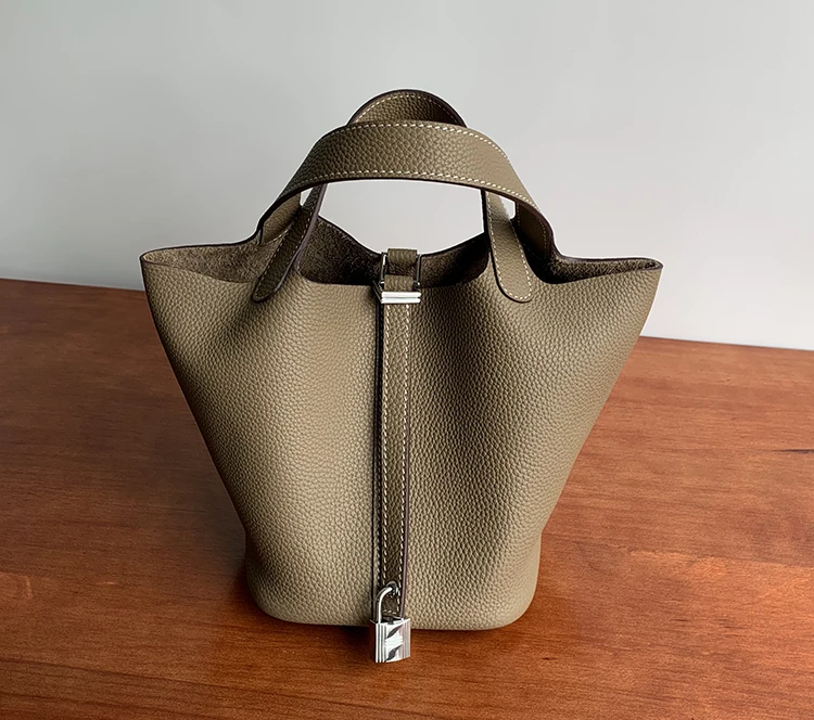 Ymo custom upgrade lychee layer cowhide leather 18cm vegetable basket bag leather bucket bag handbag