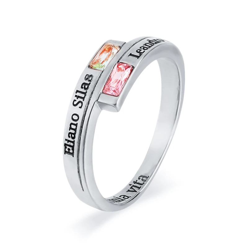 

Custom Gift 925 Silver Names Rings Engrave Two Names with Birthstone For Wedding Rings Anniversary Jewelry#SS50