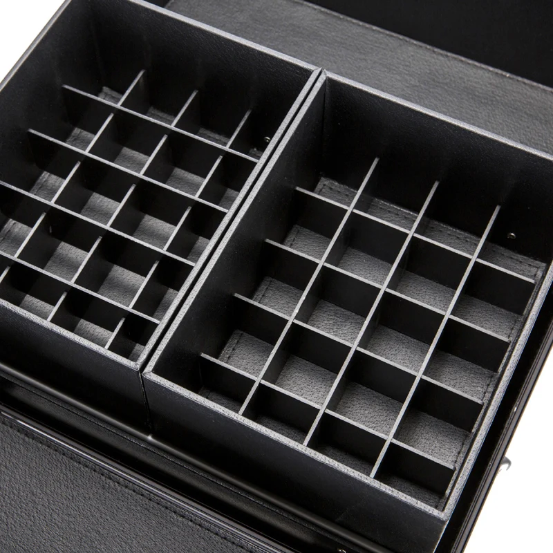 TENSUNVIS Black 4 Rolling Wheel MDF Artist Makeup Cosmetic Train Case Lockable Box Rolling Trolley Cosmetic Case