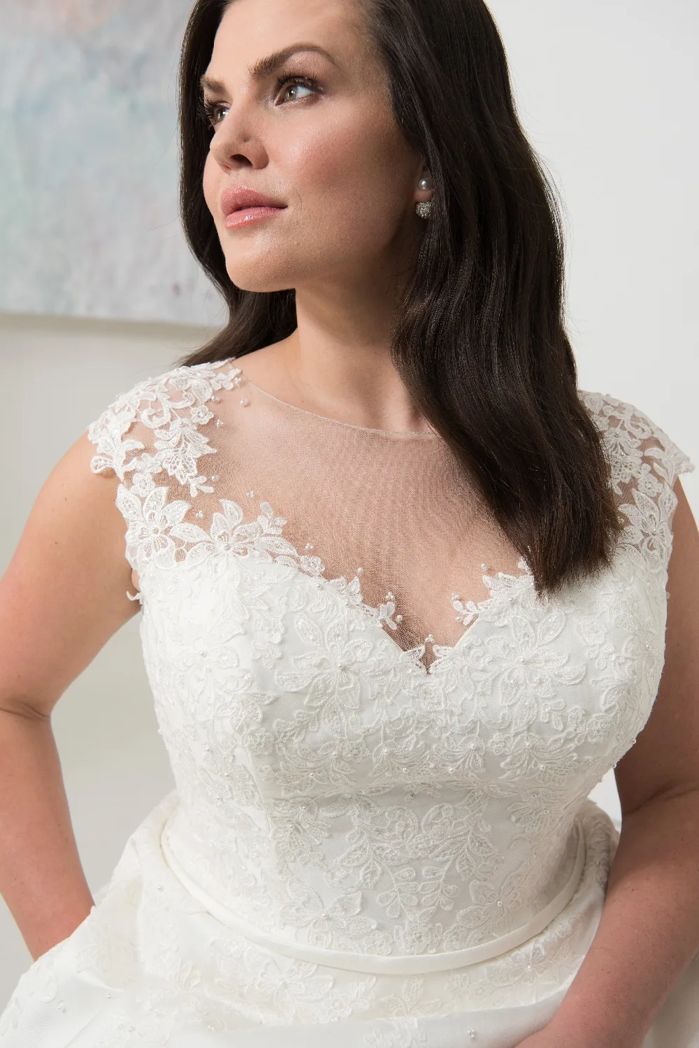 Элегантный Scoop cap Sleeves Плюс Размер Свадебные платья с аппликациями на заказ A-Line атласное белое/слоновая кость свадебное платье