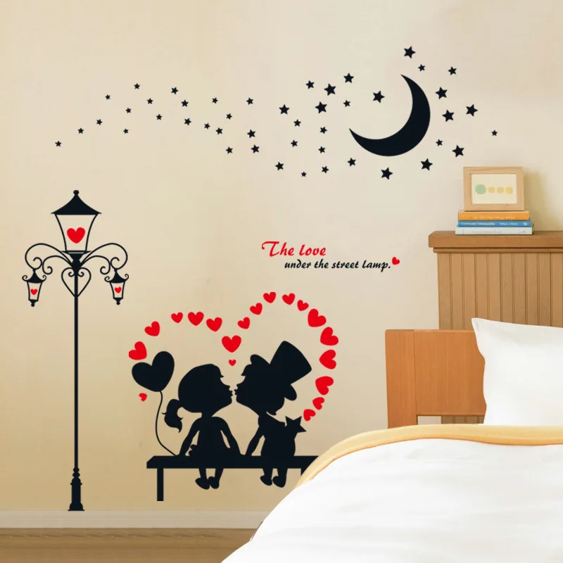 

Pvc creative stickers European couple wall stickers home murals decorative stickers street lamps couple
