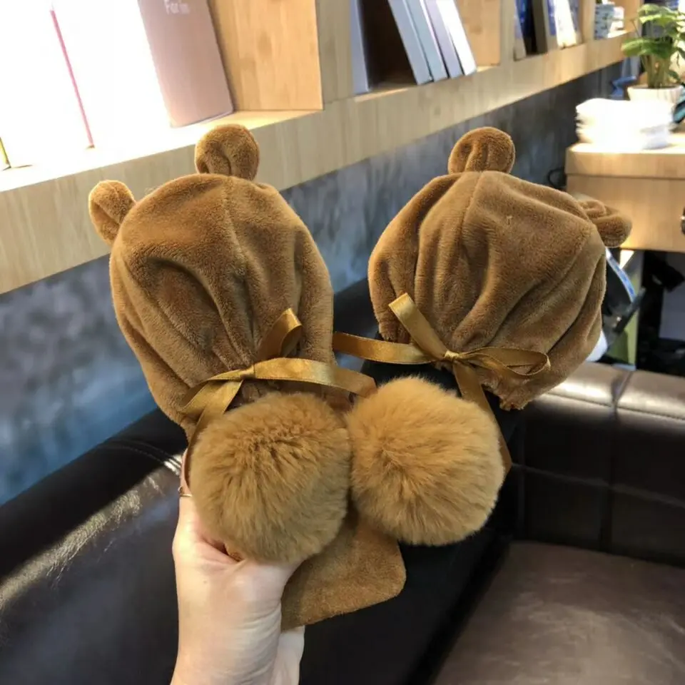 

Cute Animal Ears Soft TPU Phone Case For iphone x 6 7 8 6s plus phone Warm Fur Ball Rabbit Hat