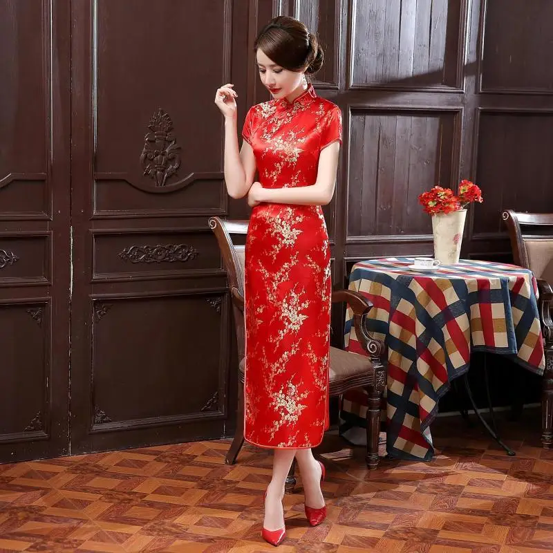 Церемониальные платья Cheongsam длинная консультация клиентская служба двери отеля Добро пожаловать работа Восточный одежда церемониальный халат Longue Femme