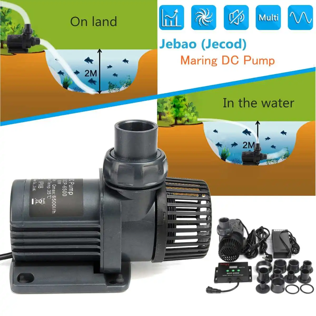 

Jebao/Jecod DCP Series 3500-20000 Maring Flow Rate DC Sine Wave Return Submersible Water Pump W/ Controller