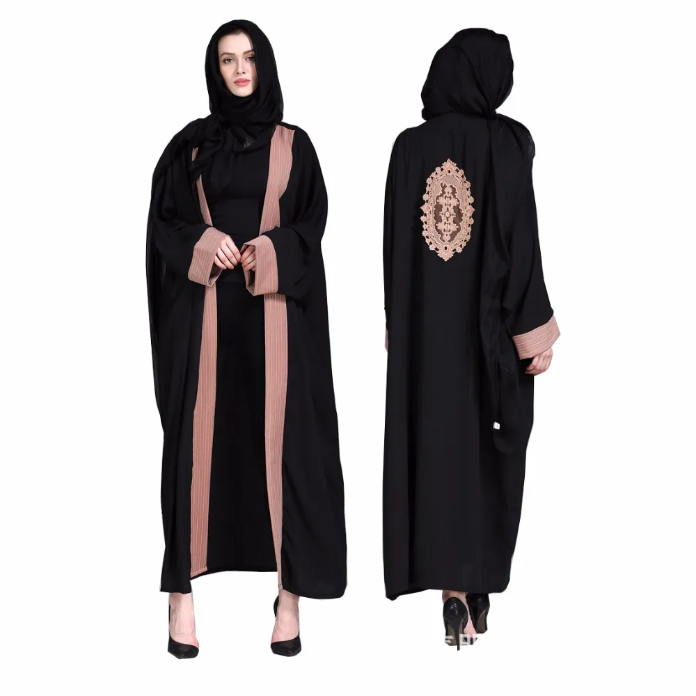 Muslim Open Abaya Dress Elegant Cotten Linen Long Robe Kimono Jubah 