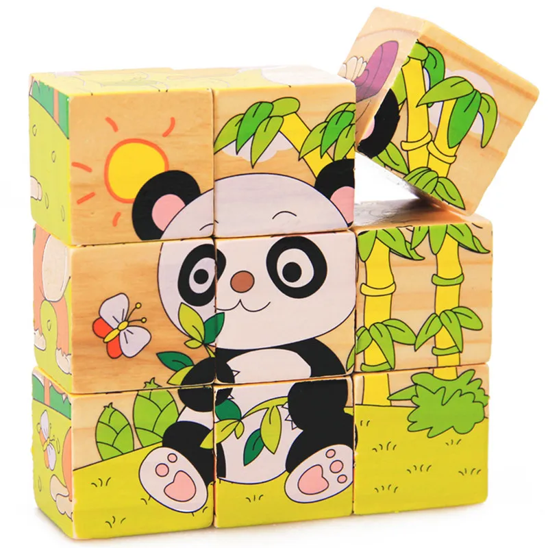 9pcs set 3D Animal Wooden Puzzle Education Learning font b Toys b font Baby Six Sides