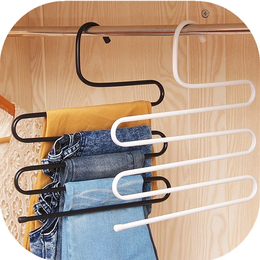 

Multi-function Storage Rack S-type 5 Layers Iron Pants Hanging Racks Multilayer Closet Hanger Home Oranization Space Saving