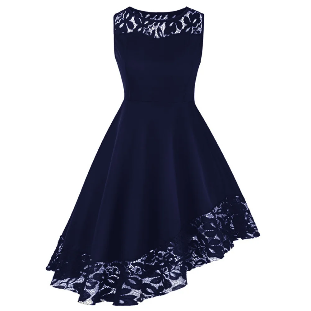 Joineles/4 цвета, большие размеры, 5XL, женские кружевные вечерние платья, однотонные, нерегулярные, женские платья, вечерние платья без рукавов с круглым вырезом, Vestidos Femme - Цвет: Blue