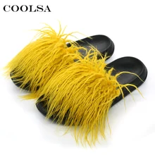 

Coolsa Summer Women Faux Fur Slides Long Plush Slippers Furry Mongolia Fur Flat Home Flip Flop Fashion Woman Casual Beach Shoes
