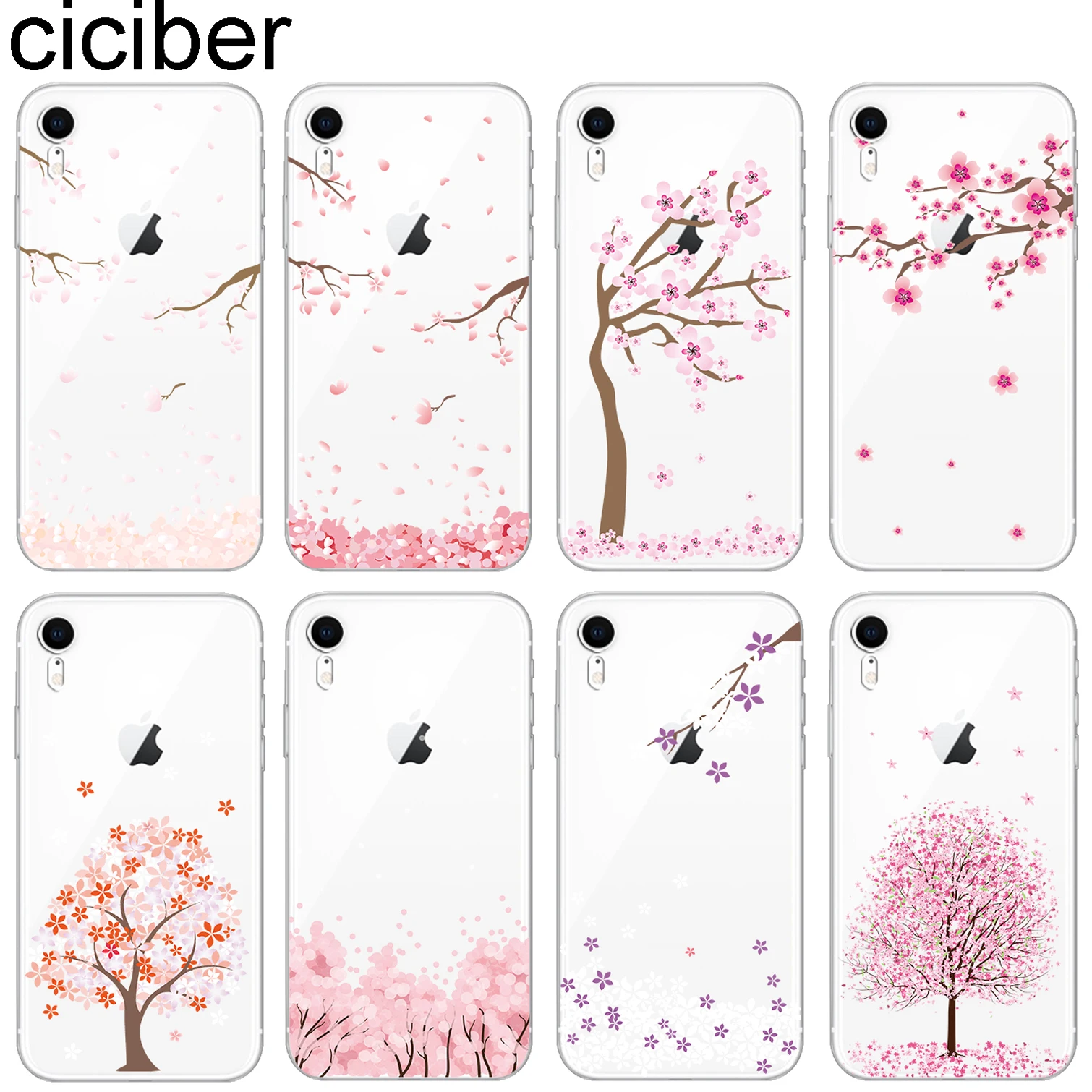

cicibers Floral Cherry Tree Pattern Design Soft Silicone Phone Cases Cover for Iphone 8 7 6 S Plus 5S SE X XR XS MAX Coque Funda