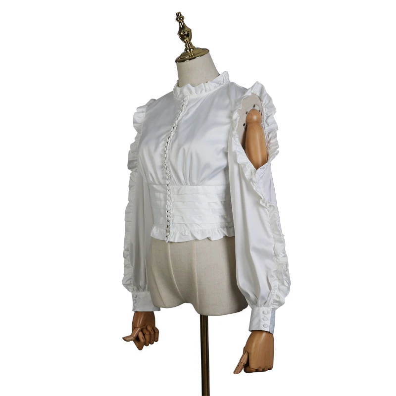 Высококачественная тонкая короткая женская рубашка с оборками и открытыми плечами, плиссированная элегантная женская рубашка с длинным рукавом, вечерние рубашки для праздников