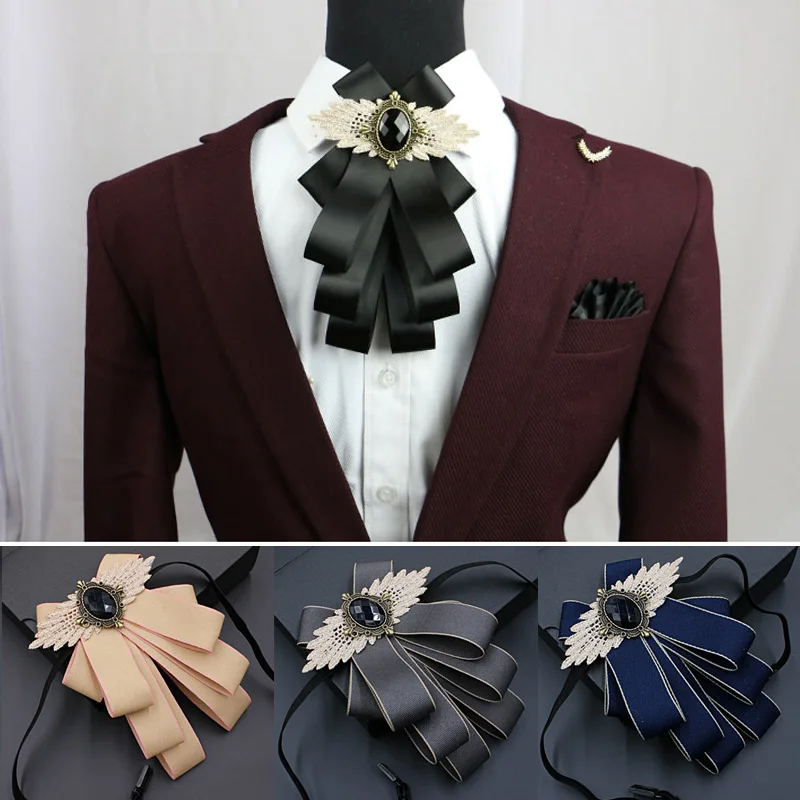 

Men's Suit Bow Tie Collar Flower Dress Shirt Groom Groomsman Host Wedding Party Ceremony Multi-Layer Cravat Male Accessories