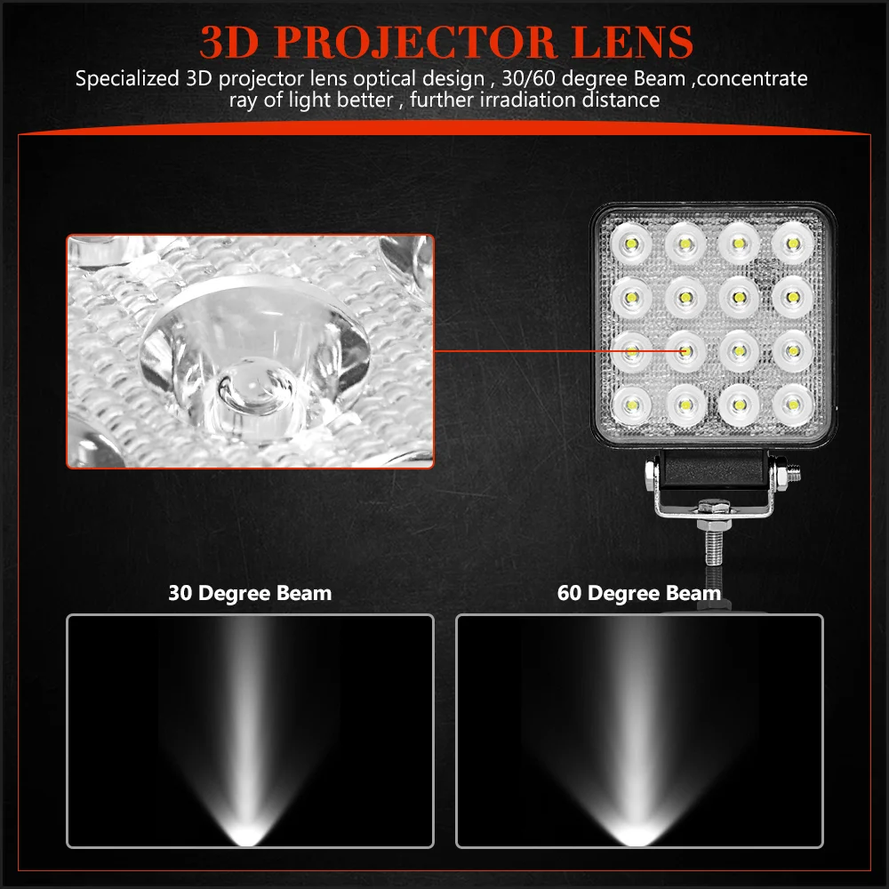 Лампа Worklight 4 дюйма 42 Вт 48 Вт 60 Вт внедорожный тонкий рабочий свет 12 в свет интерьер led 4x4 led трактор фара дальнего света для лодок