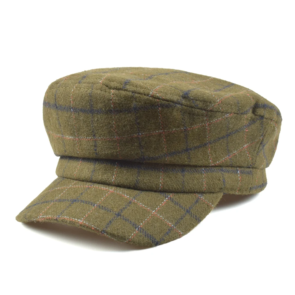 Vintage Wool Newsboy Cap Women's Gilrs Beret Octagonal Plaid Newsboy Hats Cabbie Cap For Women