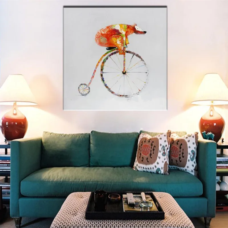 

Hand Painted Abstract Cartoon Oil Paintings on Canvas Knife Single Wheeler Bear Pictures Modern Home Decor Wall Art Painting