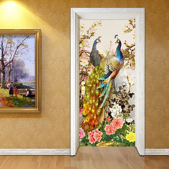 

3D Stereo Peacock Door Wall Sticker Bedroom Living Room Corridor PVC Self-Adhesive Waterproof Fireproof Home Decor 3D Stickers