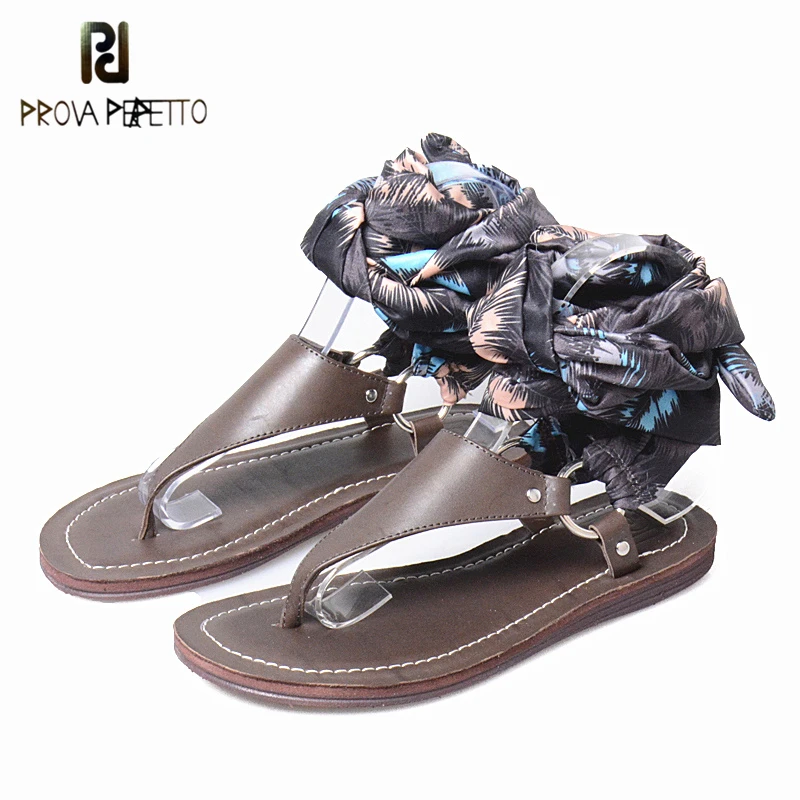 

Prova Perfetto Hot Sale Women Gladiator Sandals New Fashion Appliques Summer Flat Sandal Casual Shoes Hollow Out Leather Shoes