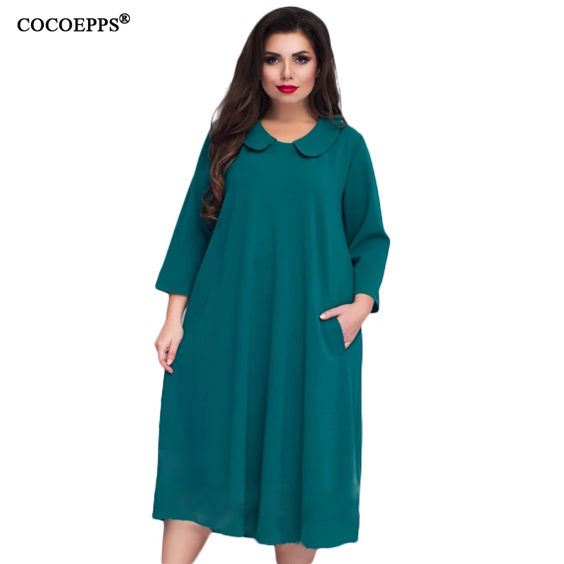 COCOEPPS 5XL 6XL повседневные зеленые платья женские элегантные свободные офисные 2019
