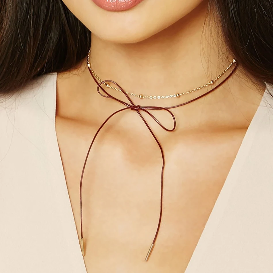 

New Fashion Jewelry Red Leather Bow Choker DIY Necklace Gift for Women Girl