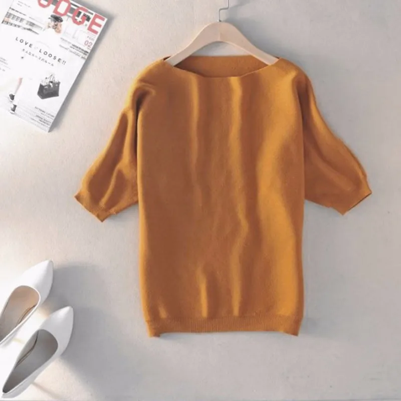 Lafarvie Hot Sale Quality Casual Cashmere Blended Slash Neck Half Sleeve Loose Cashmere Sweater Knit Wonen Pullover 6Color S-XL Lafarvie Hot Sale Quality Casual Cashmere Blended Slash Neck Half Sleeve Loose Cashmere Sweater Knit Wonen Pullover 6Color S-XL