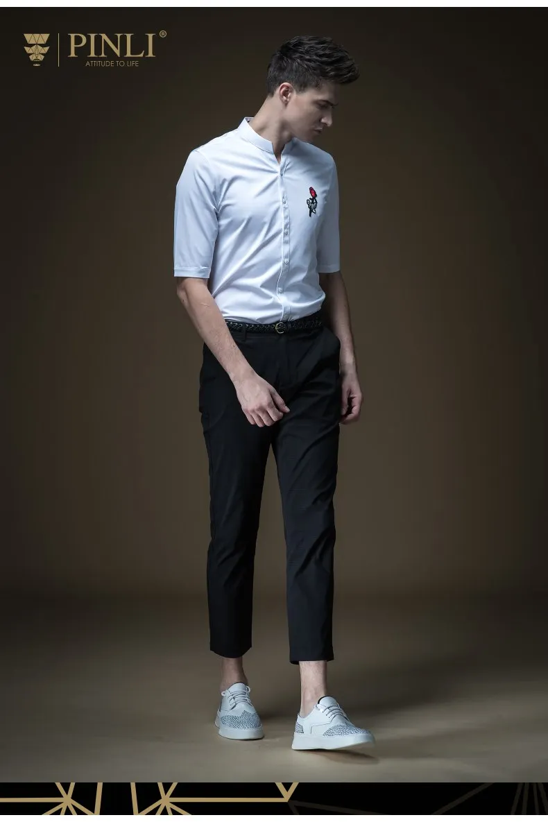 2019 Мужская рубашка Blusas Masculina Camisa Social Pinli летняя новая мужская украшенная вышитая рубашка со средним рукавом B192613389