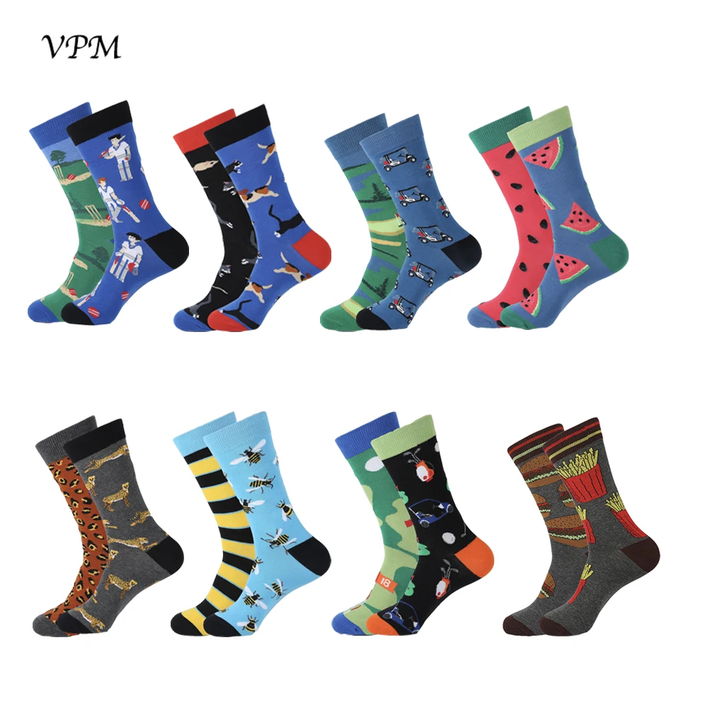 

VPM New Colorful Cotton Cool Men's Crew Socks Harajuku Hip hop Cartoon Funny Novelty Bee Golfer Socks for Male Gifts