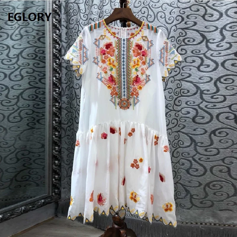 

Novia Party 2019 Summer Fashion Dresses Women O-Neck Luxurious Embroidery Short Sleeve Silk Cotton Dress Vintage Retro Ladies