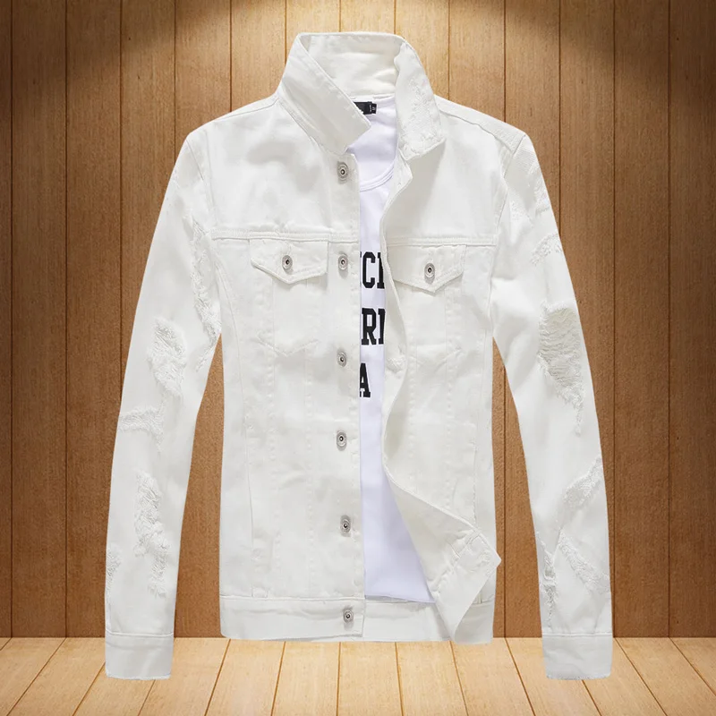 Autumn Winter Fashion Men Jacket Streetwear Punk Style Denim Destroyed Bomber Jacket Men Streetwear Hip Hop Jacket Man Coats