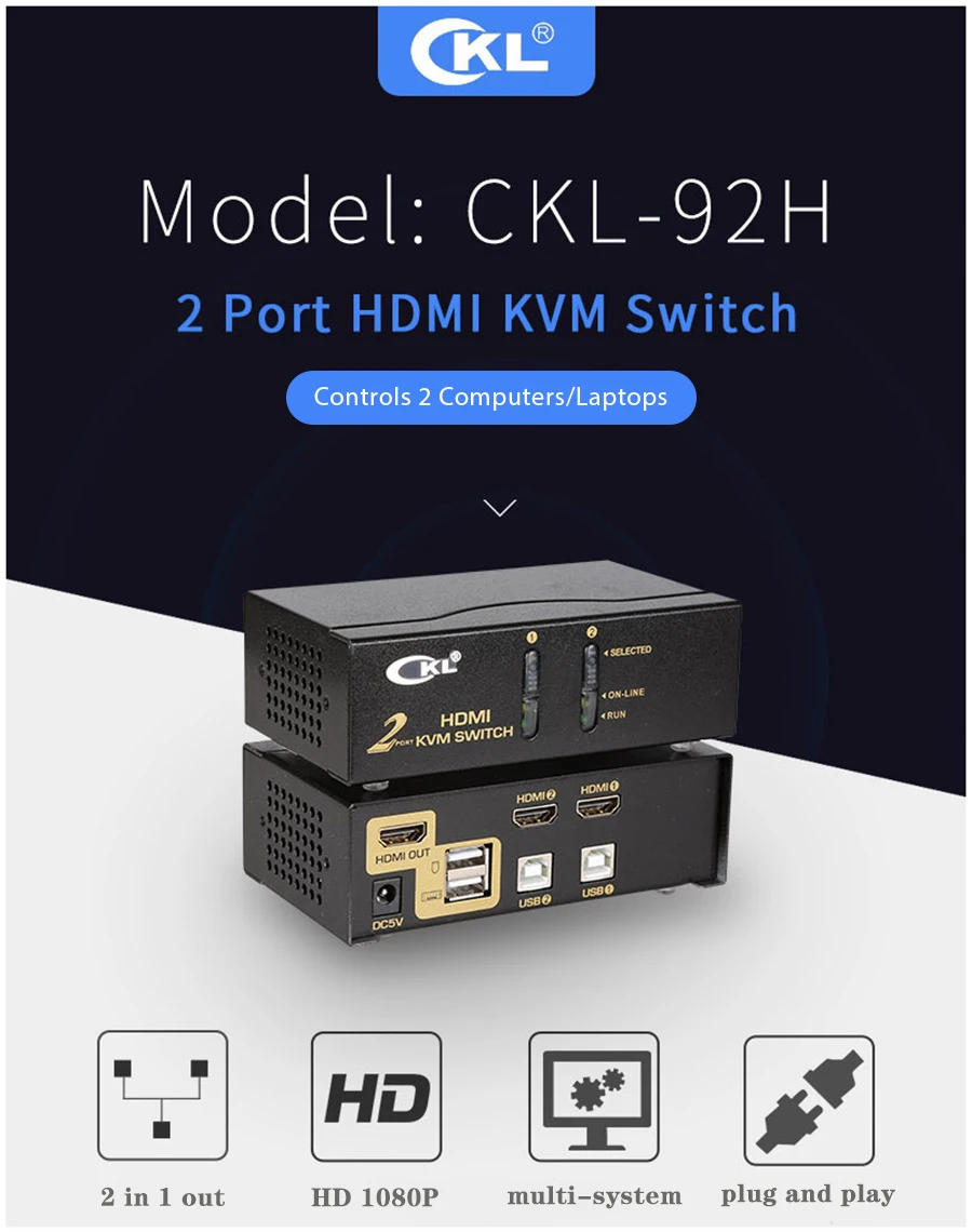 USB HDMI kvm-переключатель 2 Порты и разъёмы автоматического сканирования 1080 P 3D, pc Мониторы клавиатура Мышь коммутатор для компьютерного