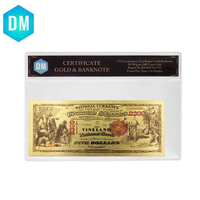 1875 Year One Dollar Colorful Gold Banknote Festival Souvenir Gifts with Stand