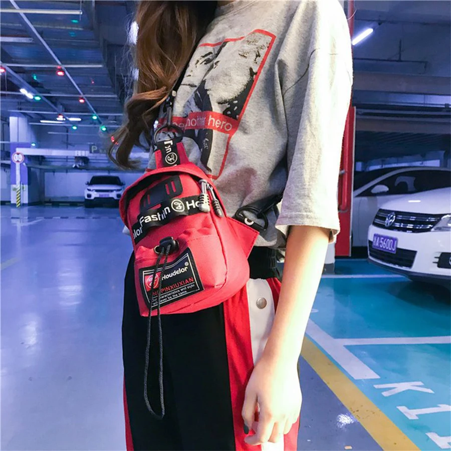 

Cool Letters PU Leather Chest Pack Casual Ladies Mobile Phone Bag Fanny Girls Portable New Arrival Phone Belt Bag