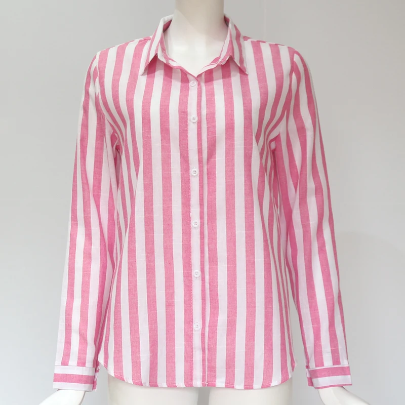 VZFF Blouse Women Office Casual Candy Color Striped Chiffon Shirt 2019 New Fashion Loose Long-Sleeved Lapel Women Shirt Top