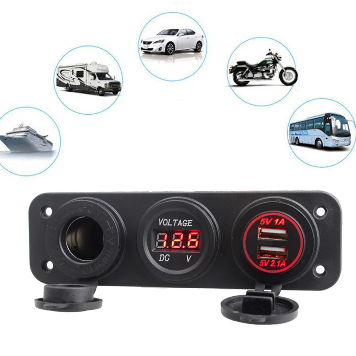 SOONHUA 3in1 Dual-USB Car Charger Base Kit 5V/3.1A LED Adapter Mini Chargers Modified Digital Diaplay Cigar Lighter
