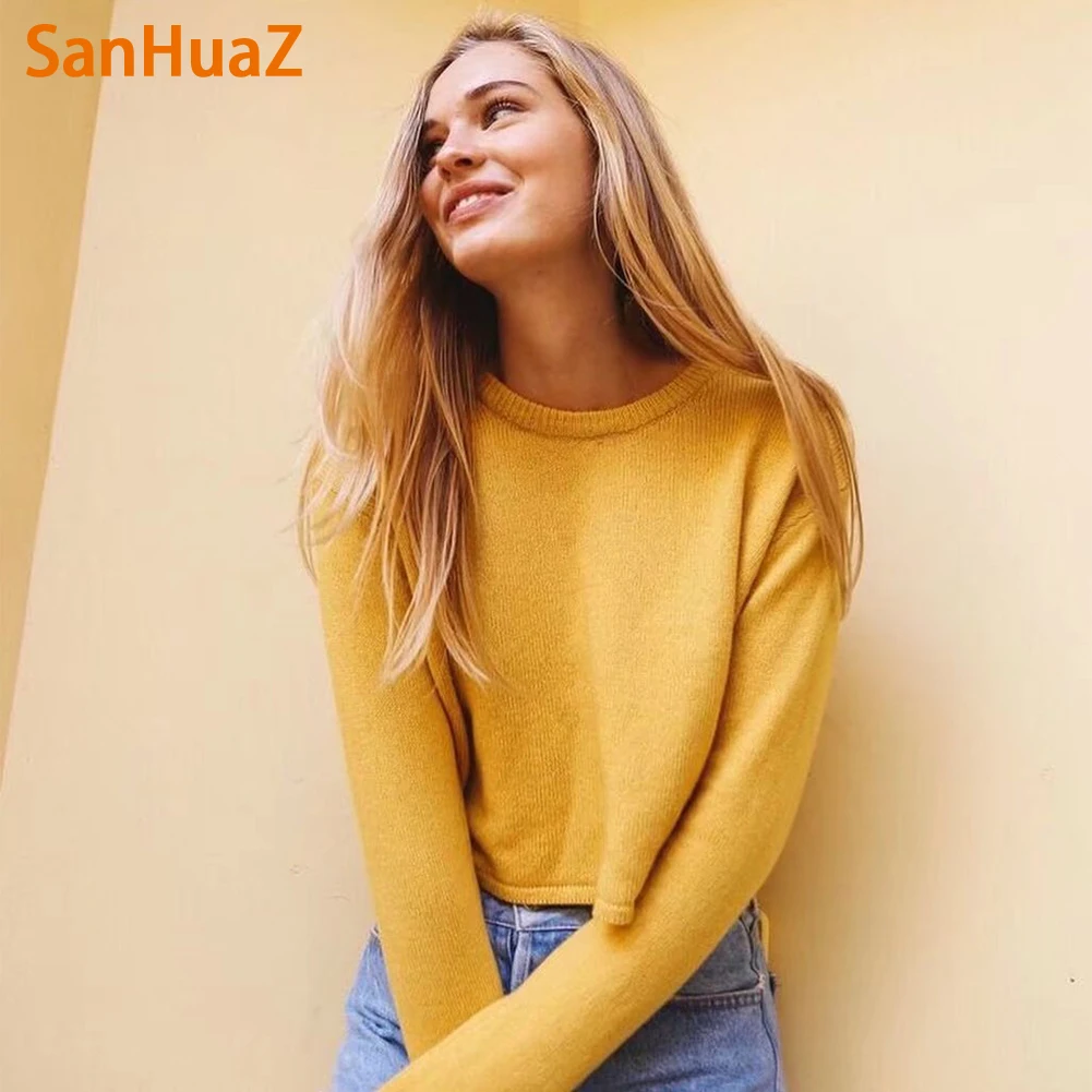 SanHuaZ Sweater Women 2017 Winter Autumn Pullovers Christmas Sweaters Knit Long Sleeve O Neck Short Female