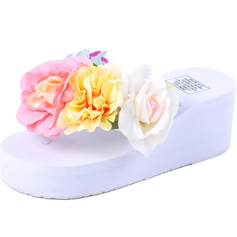 

New Flip Flops With Flowers Women Flip Flops Summer Beach Sandals Woman Slides white flipflops