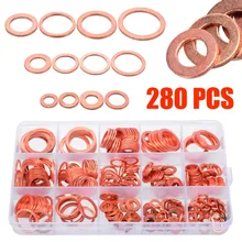 280pcs Assorted Solid Copper Gasket Kit 12 Sizes Washers Sealing Ring Set with Case M5/6/8/10/12//14/16/20 omy 150pcs copper washers set solid copper washer gasket sealing ring assortment kit set with case 15 sizes for hardware tools