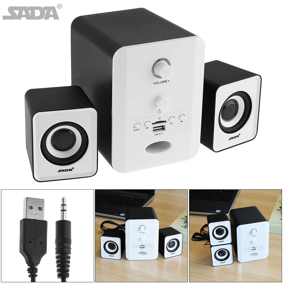 

Mini Stereo Combination Speaker Portable Column Subwoofer Computer Loudspeaker Support TF Card for Desktop PC Laptop Cell phone
