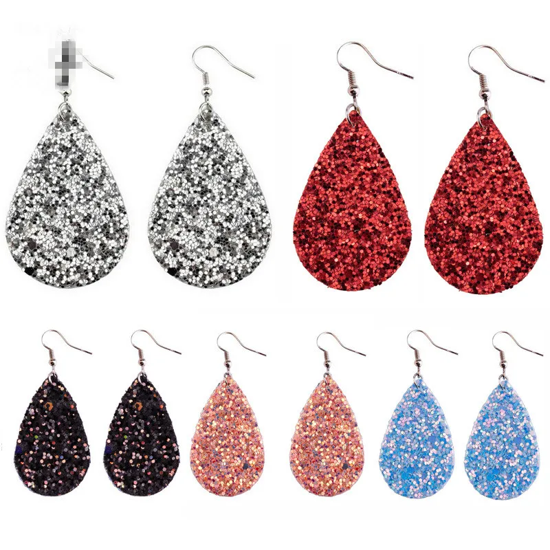 

Bohemia Teardrop PU Leather Earrings Sequins Looking Drip Twinkle Various Looking Various MultiColors Water Drop Earring