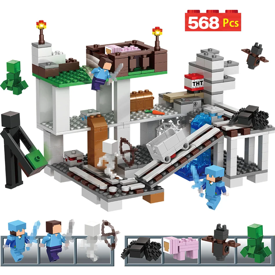 

568PCS My World Bricks Compatible LegoINGLYS Minecraft Cave Building Blocks Aminal Alex Action Figures Toys For Children Boys