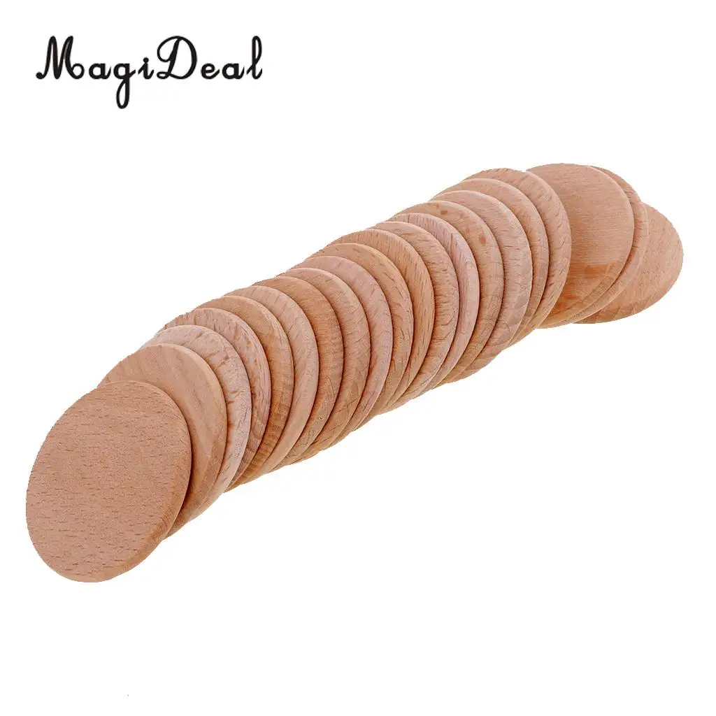 MagiDeal High Quality 20Pcs Natural Round Unfinished Wood Embellishments DIY Crafts for Art Jewelry Birthday Boards Decor 36mm