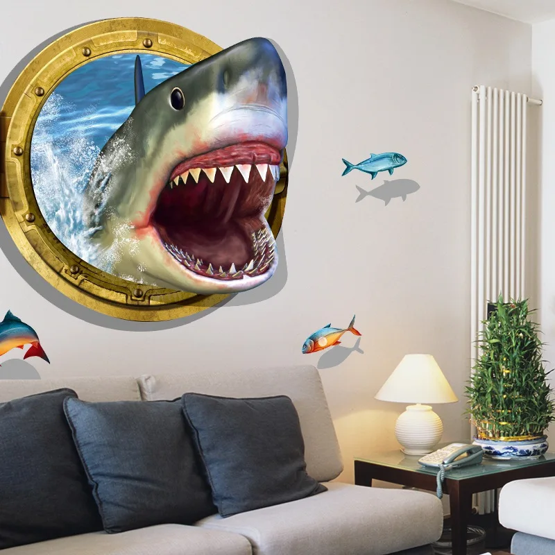 3D наклейки с акулами настенные для детей обои настенные домашний декор Детская гостиная спальня украшения аксессуары наклейка плитка Фреска